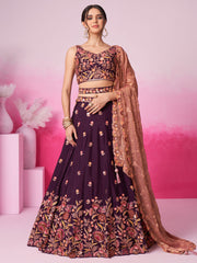 Burgundy colour Chiffon Sequins embroidery Semi-Stitched Lehenga choli and Dupatta