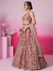 Rose gold Bridel Net Moti, Sequins embroidery Semi-Stitched Bridel Lehenga choli and Dupatta