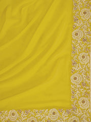 Yellow Embroidered Poly Georgette Saree