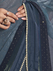 Blue Polka Dot Beads and Stones Saree