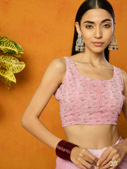 Pink Floral Beads and Stones Poly Georgette Saree