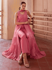 Pink Front Slit Style Pant Style Party Wear Suit