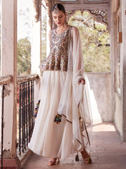 Off White Georgette Peplum Style Sharara Suit