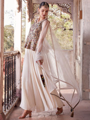 Off White Georgette Peplum Style Sharara Suit