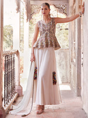 Off White Georgette Peplum Style Sharara Suit