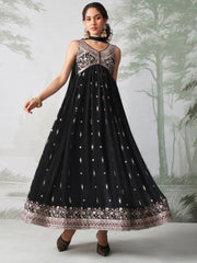 Black Multi Embroidery Traditional Anarkali Suit