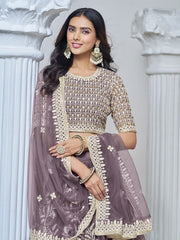 Purple Brilliant Net Embroidered Lehenga Choli