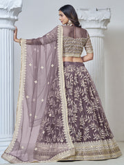 Purple Brilliant Net Embroidered Lehenga Choli