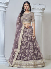 Purple Brilliant Net Embroidered Lehenga Choli