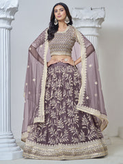 Purple Brilliant Net Embroidered Lehenga Choli