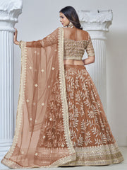 Orange Fetching Net Embroidered Lehenga Choli