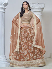 Orange Fetching Net Embroidered Lehenga Choli