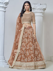 Orange Fetching Net Embroidered Lehenga Choli