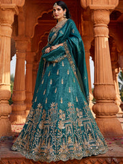 Teal Tissue Handwork cutdana embroidery Semi-Stitched Lehenga choli and Dupatta