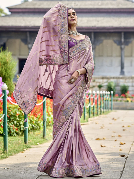 elegant gadwal silk saree in oriental pink with embroidery