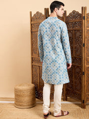 Blue Ethnic Motifs Printed Mandarin Collar Straight Kurta