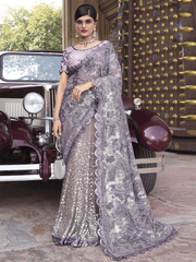 Lilac Purple Sequence And Applique Embroidery Designer Wedding Saree