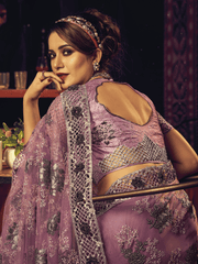 Purple Sequence Embroidery Partywear Saree