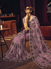 Purple Sequence Embroidery Partywear Saree