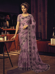 Purple Sequence Embroidery Partywear Saree