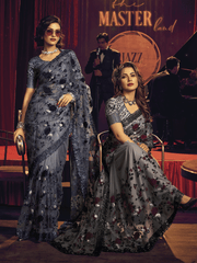 Grey Sequence Embroidery Partywear Saree