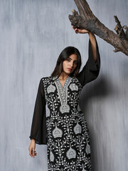 Floral Embroidered Regular Georgette Straight Kurta with Palazzos