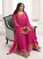 Pink Sequence Embroidery Floral Palazzo Suit