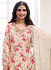 Beige Sequence Embroidery Floral Palazzo Suit