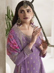 Purple Wedding Wear Sequence Embroidery Sharara Style Suit