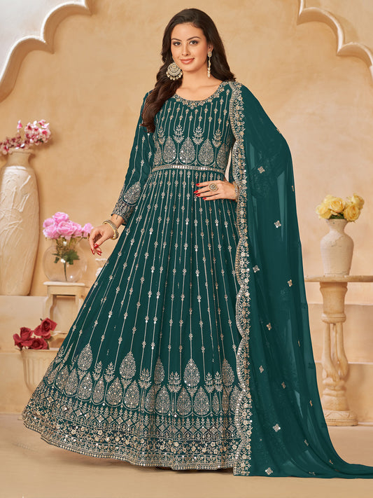 Green Georgette Partywear Anarkali Suit