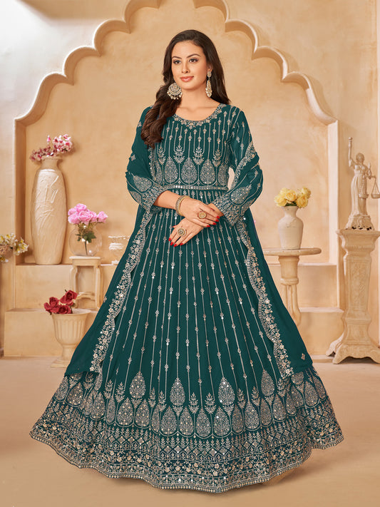 Green Georgette Partywear Anarkali Suit