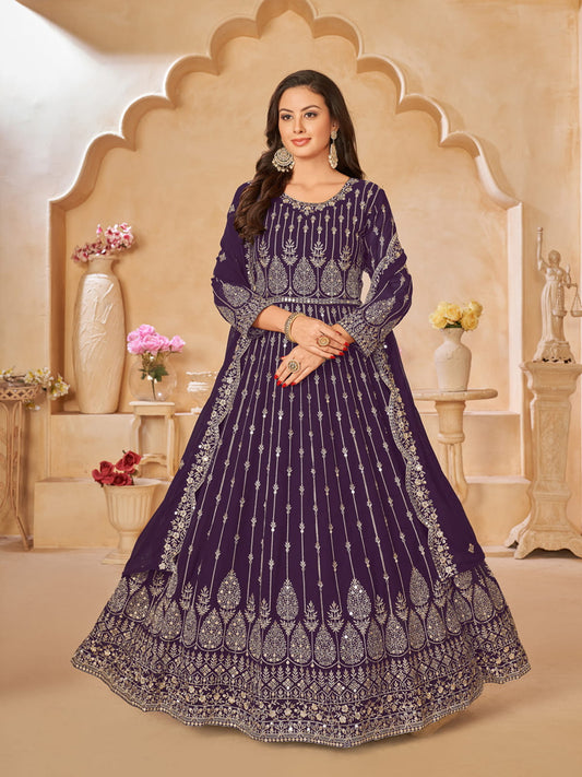 Purple Georgette Partywear Anarkali Suit