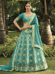 Sea Green Designer Silk Lehenga Choli With Dupatta