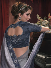 Grey Sequence And Applique Embroidery Wedding Saree