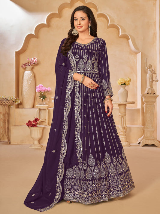 Purple Georgette Partywear Anarkali Suit