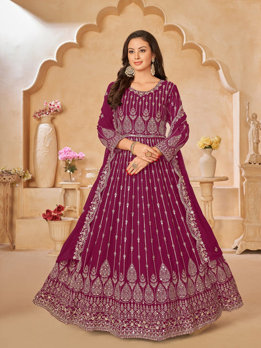 Magenta Georgette Partywear Anarkali-Suit