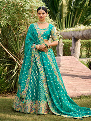 Turquoise Silk Wedding Lehenga Choli