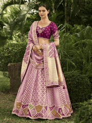 Superb Onion Embroidery Cut Work Organza Lehenga