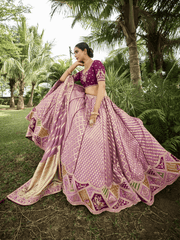 Superb Onion Embroidery Cut Work Organza Lehenga