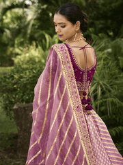 Superb Onion Embroidery Cut Work Organza Lehenga