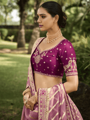 Superb Onion Embroidery Cut Work Organza Lehenga