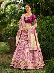 Purple and Pink Silk Wedding Lehenga Choli