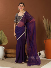 Purple Zari Organza Saree