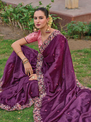 Purple Organza Silk Designer Saree