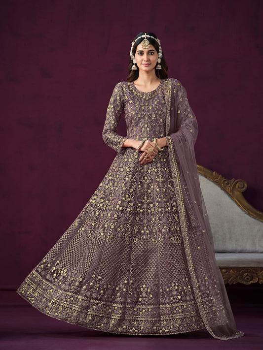 Violet Net Partywear Anarkali Suit