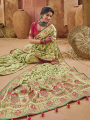 Green Pure Kutchi Work Banarasi Silk Saree