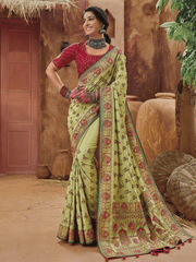 Green Pure Kutchi Work Banarasi Silk Saree