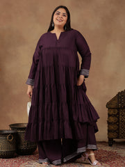 Purple Women Tiered Gotta Patti Kurta with Sharara