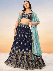 Navy blue Pure Georgette with heavy Sequins embroidery Semi-Stitched Lehenga choli & Dupatta