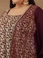 Floral Embroidered Regular Sequinned Straight Kurti with Sharara & Dupatta